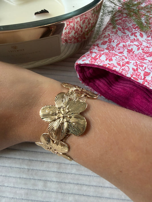 Bracelet Fleur Dorée en Acier Inoxydable